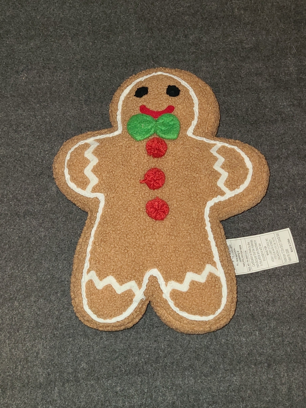 Gingerbread Man Pillow Decorative Christmas Decoration Plush With Tags Preowned